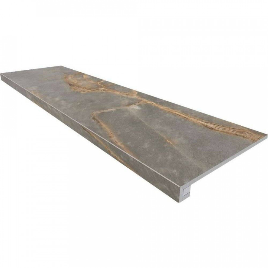 Ступень 120x33 10мм Intense 70533 Set/Steptrade/IN01_NS/33x120/Riser/IN01_NS/14,5x120 Grey неполированная с бортиком 33x120 + Подступенок матовая серый Ametis by Estima