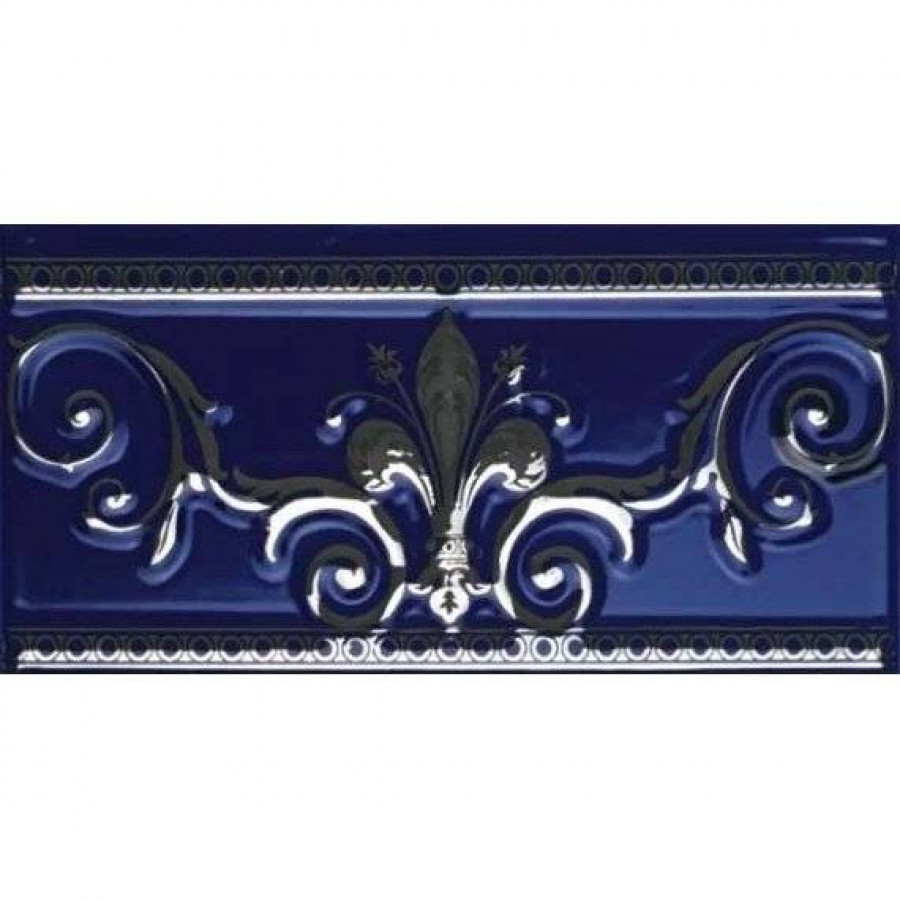 Бордюр 20x10 8мм Noblesse S001227 Cenefa Cobalto Silver глянцевая синий Ape Ceramica
