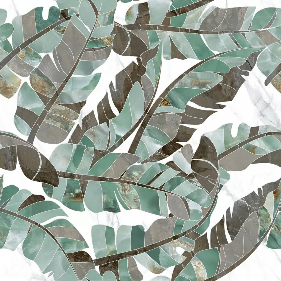 Керамогранит 120x60 9мм Paola Bali Bianco Polished Carving глянцевая зеленый ITC