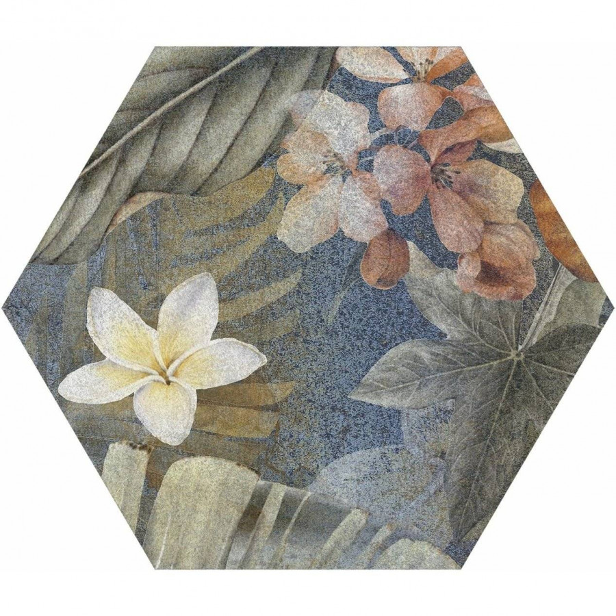 Керамогранит 27x23 8мм Hibiscus Hexa Blue Matt матовая белый ITT Ceramic