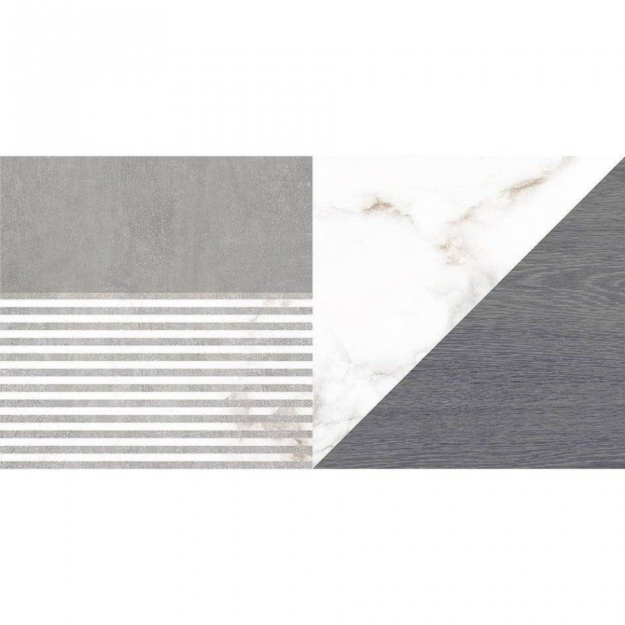 Керамическая плитка 50x25 9мм Саваж 34078 Серый Узор глянцевая серый Laparet