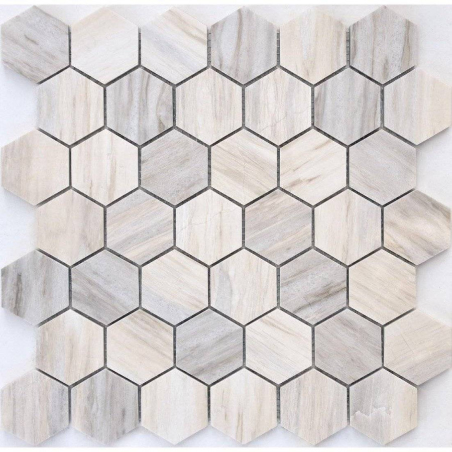 Мозаика 29x29 6мм Pietrine Hexagonal Nuvola Rosato Pol Hex (2.3x4) полированная серый LeeDo