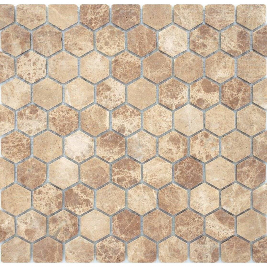 Мозаика 31x29 6мм Pietrine Hexagonal Emperador Light Mat Hex (1.8x3) матовая коричневый LeeDo