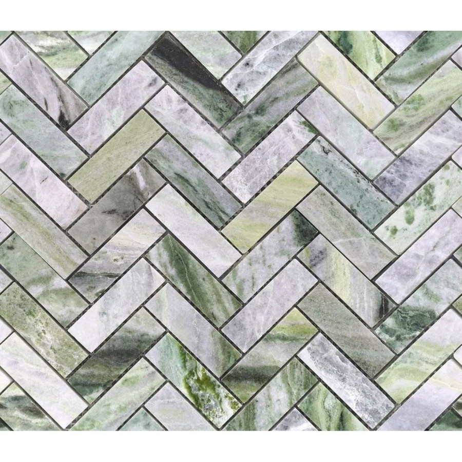 Мозаика 32x28 7мм Pietrine 7 Onice Verde Oliva Pol Fish (2.3x7.3) полированная зеленый LeeDo