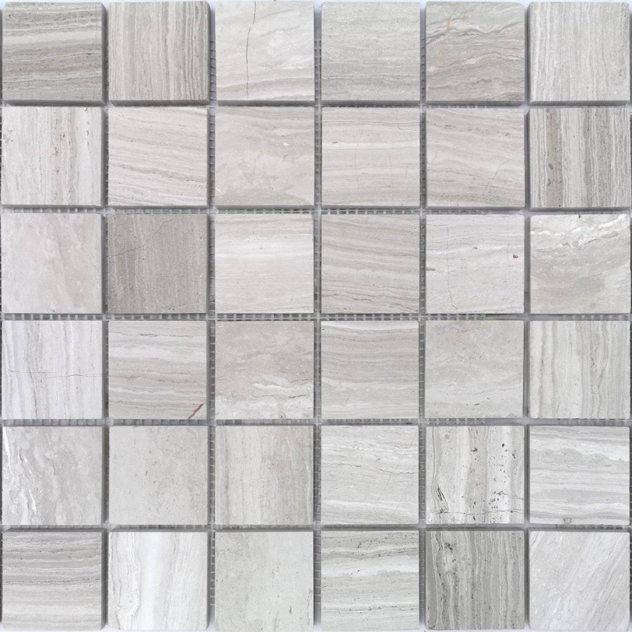 Мозаика 31x31 7мм Pietrine 7 Travertino Silver Pol (4.8x4.8) глянцевая серый LeeDo