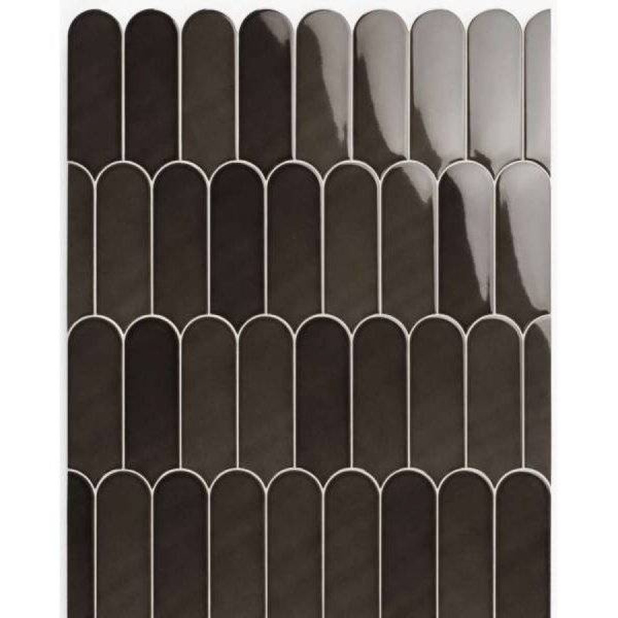 Керамическая плитка 20x7 9мм Fan Mix Black глянцевая черный Natucer