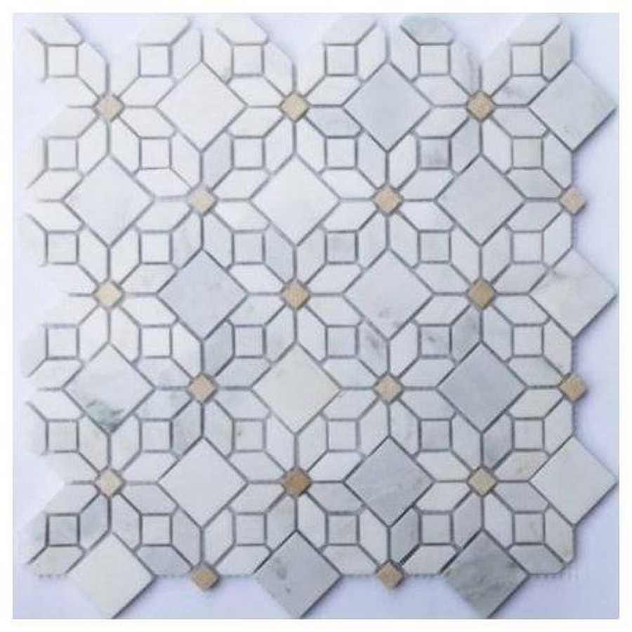 Мозаика 31x31 10мм Stone Camomile Oriental Whtie + Anticgold Pol. полированная серый Orro Mosaic