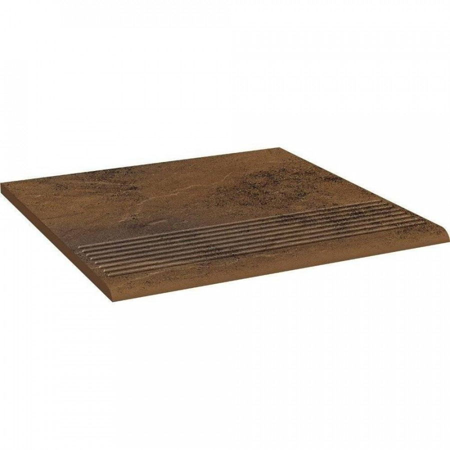 Ступень клинкерная плитка 30x30 11мм Semir Beige Рифленая Простая Структурная структурированная коричневый Paradyz