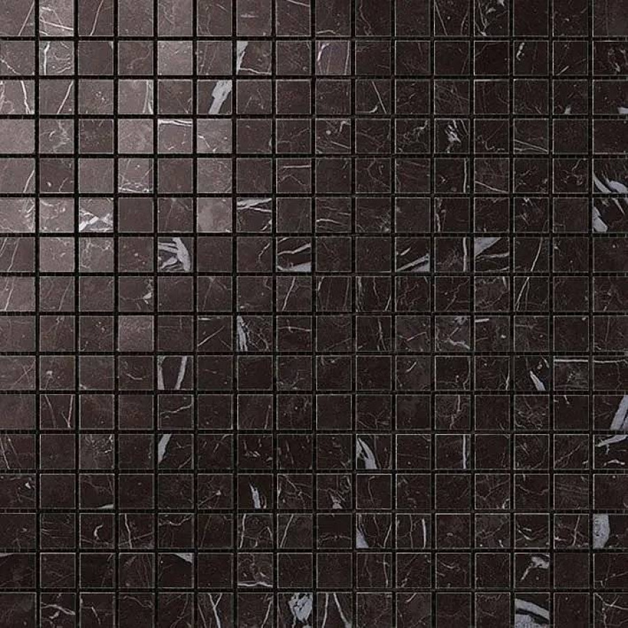 Мозаика 30x30 10мм Marvel Stone AS3U Nero Marquina Mosaico Lapp. лаппатированная черный Atlas Concorde