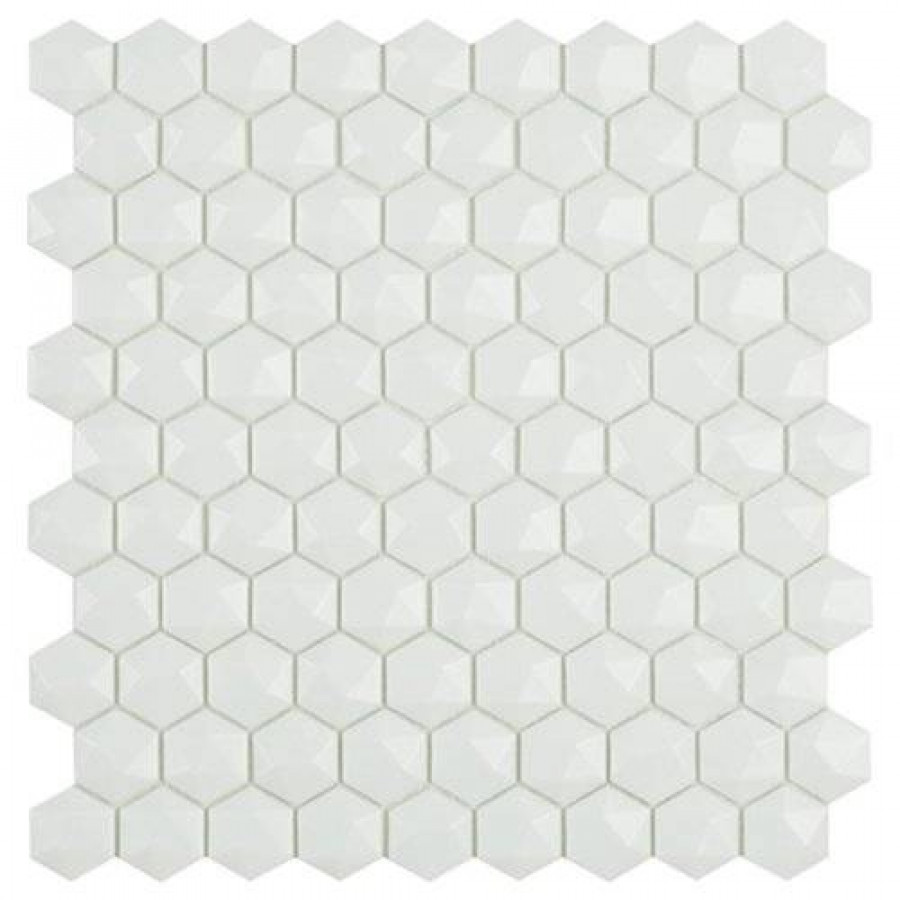 Мозаика 32x31 7мм Hex Nordic № 910 D Белый (на сетке) матовая белый Vidrepur