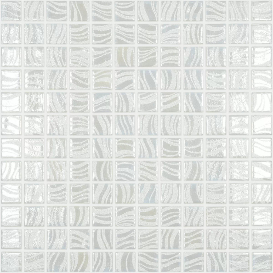 Мозаика 32x32 4мм Glitter White 7802 (на сетке) (2.5x2.5) глянцевая белый Vidrepur