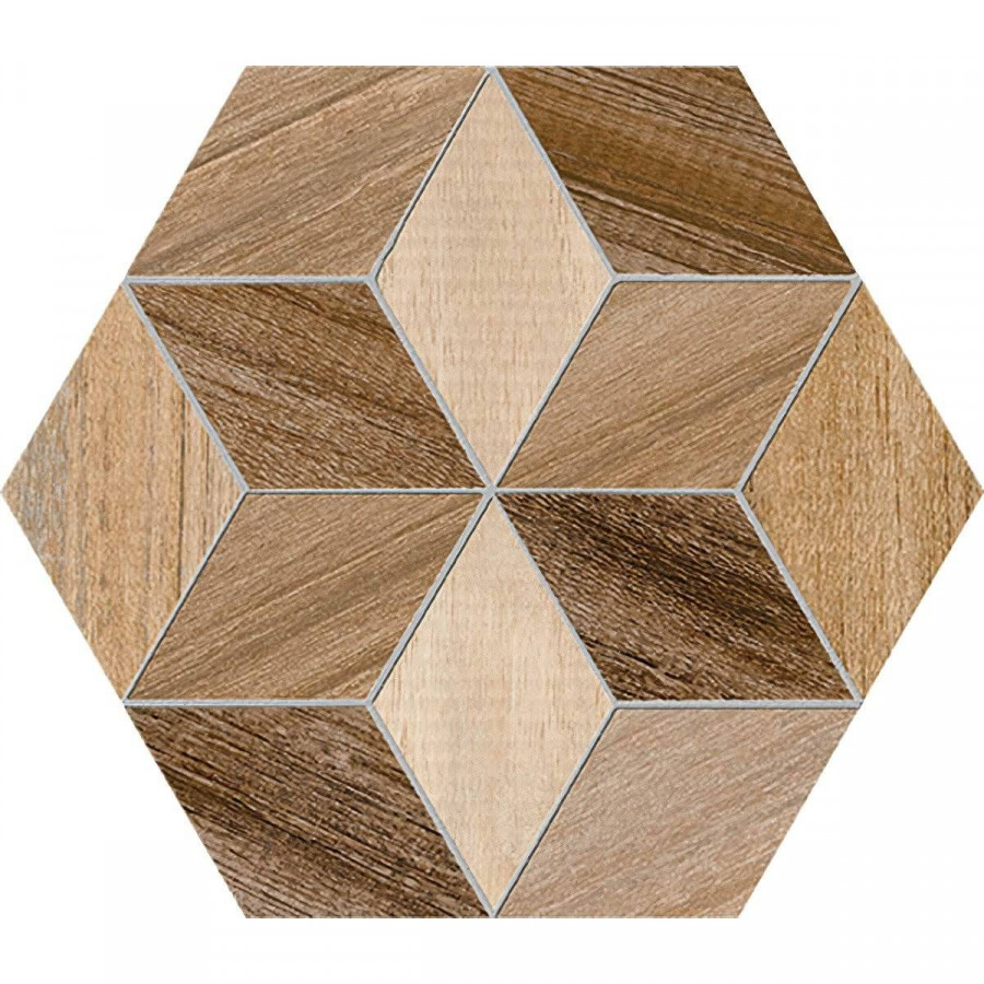 Керамогранит 27x23 8мм Seine Hexagono Freret Multicolor матовая коричневый Vives