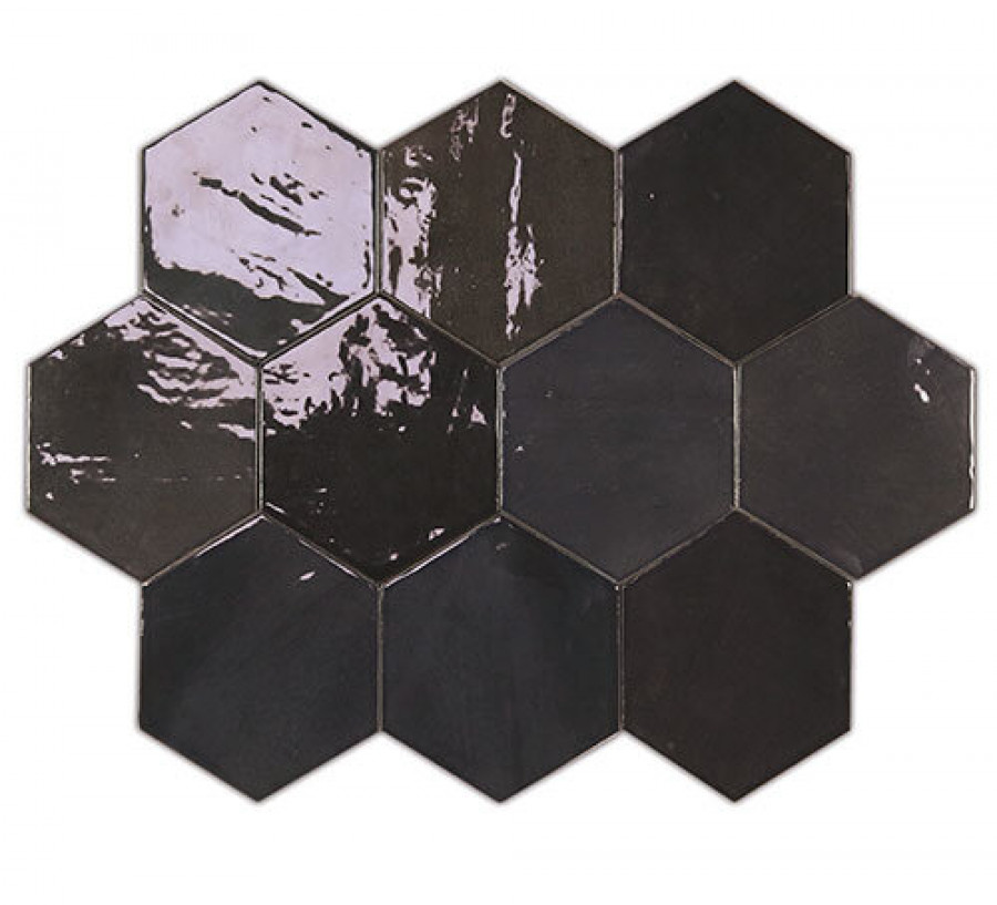 Плитка Плитка 12x11 11мм Zellige Hexa Graphite 122087 глянцевая черный однотонная, краска, штукатурка Wow Wow