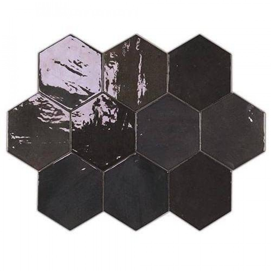 Керамическая плитка 12x11 8.5мм Zellige 122087 Hexa Graphite глянцевая коричневый WOW