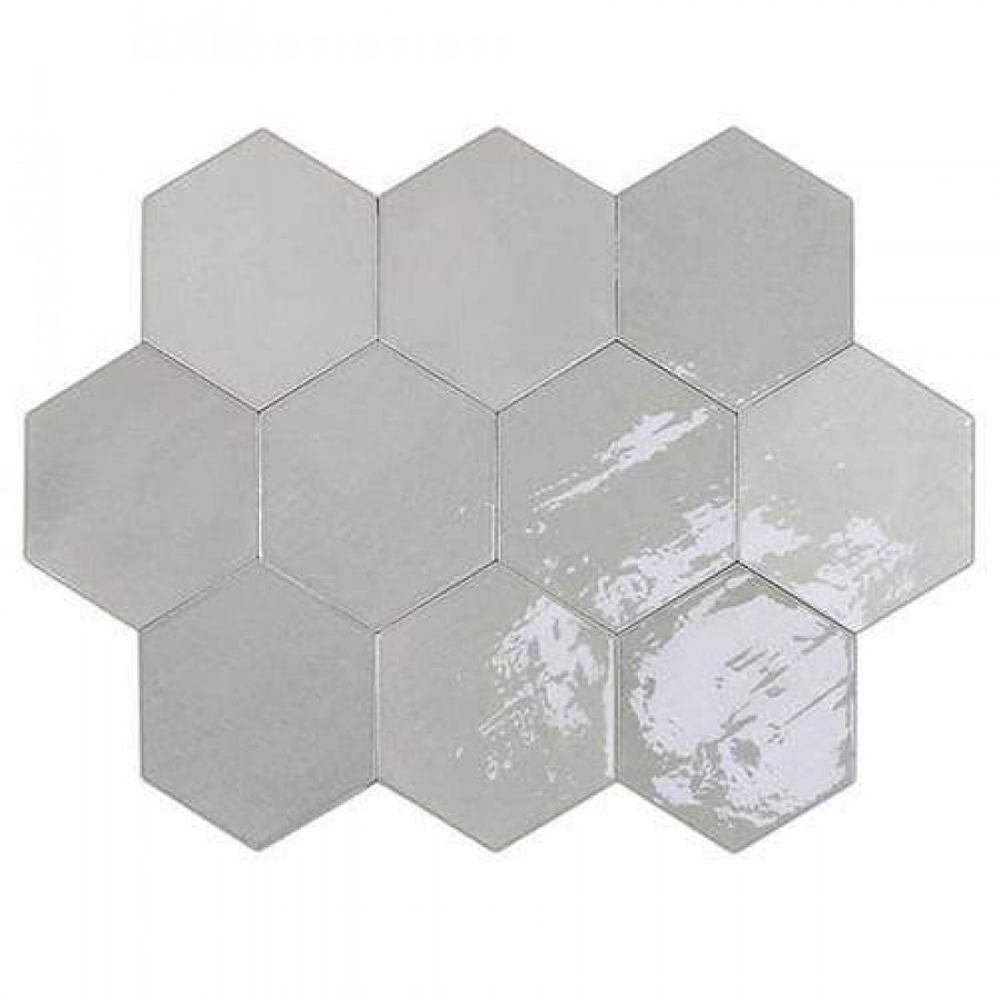 Керамическая плитка 12x11 8.5мм Zellige 122079 Hexa Grey глянцевая бежевый WOW