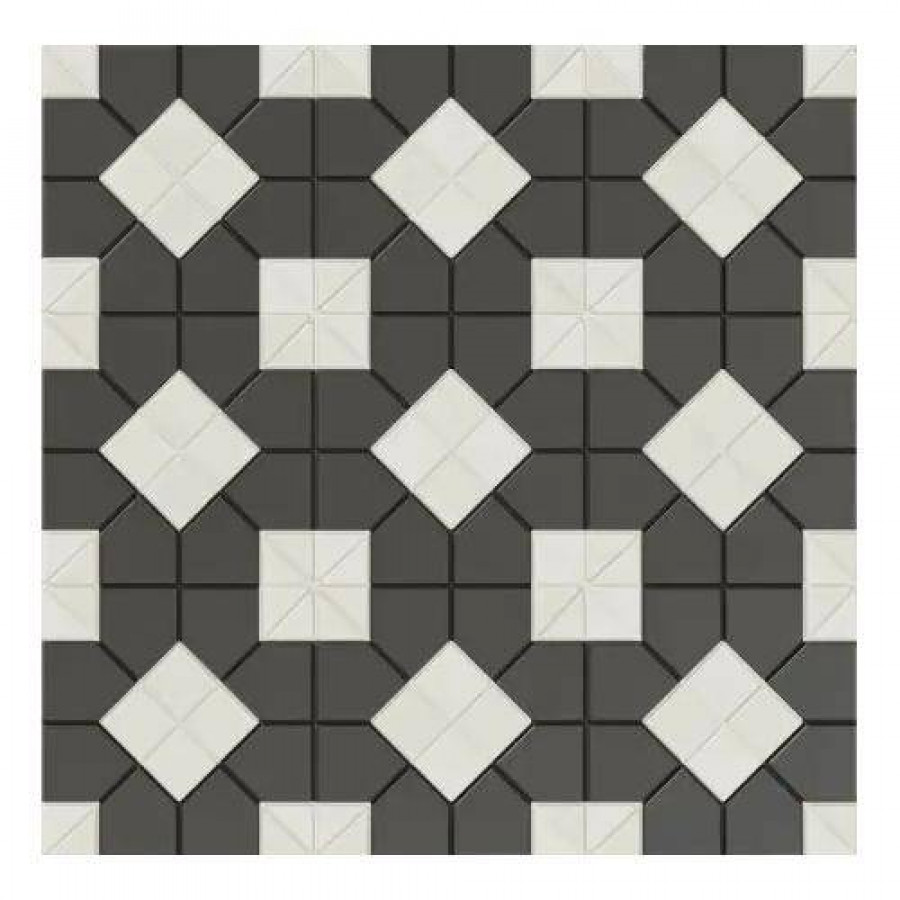 Керамогранит 28x28 10мм Tesserae 130013 Suit B&W Plus матовая черный WOW