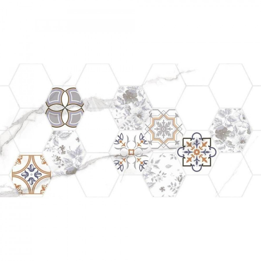 Декор 60x30 8.5мм Киана TP3670H1 Гексагон Ректификат глянцевая белый Тянь-Шань