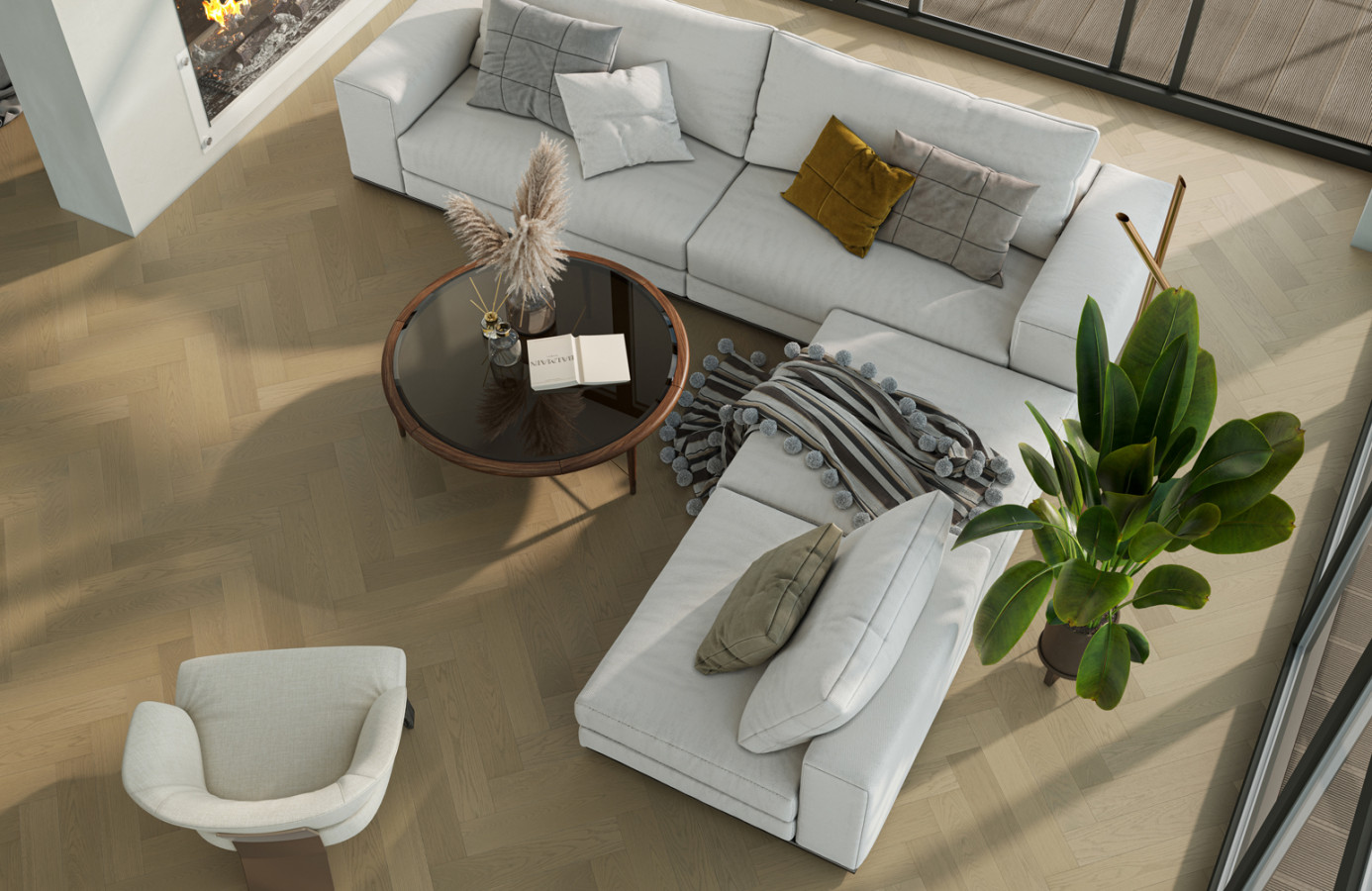 Кварцевый паркет Английская Ёлка Дуб Шампань 33-414 5/0,6 635x127 Quartz Parquet