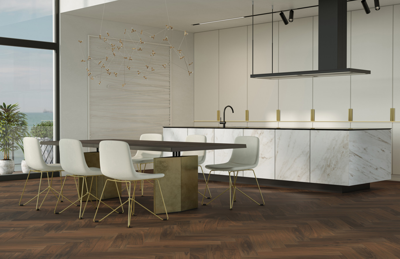 Кварцевый паркет Английская Ёлка Орех Американский 33-400-29 5/0,6 635x127 Quartz Parquet
