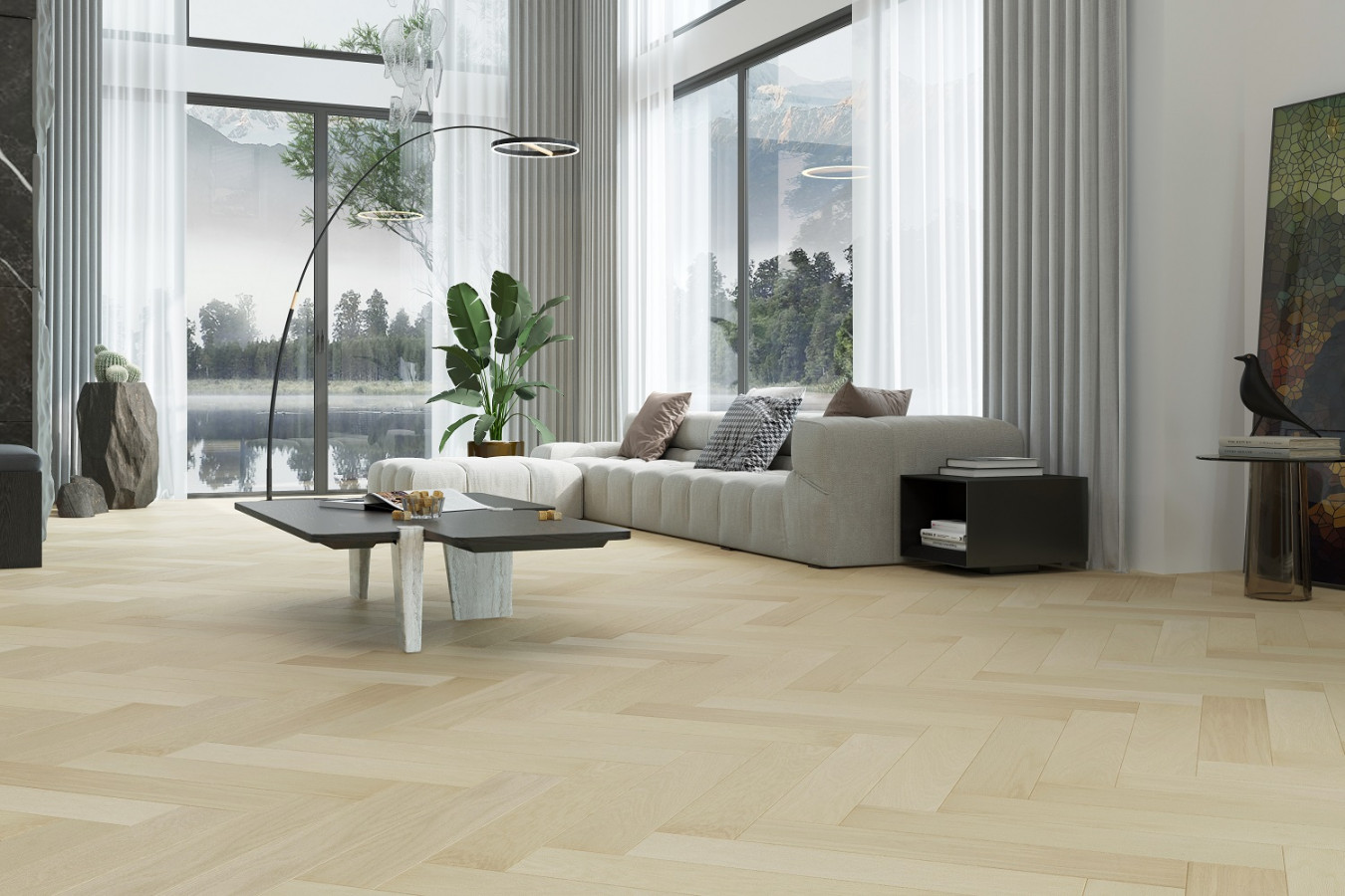 Кварцевый паркет Английская Ёлка Дуб Испанский 33-404 5/0,6 635x127 Quartz Parquet