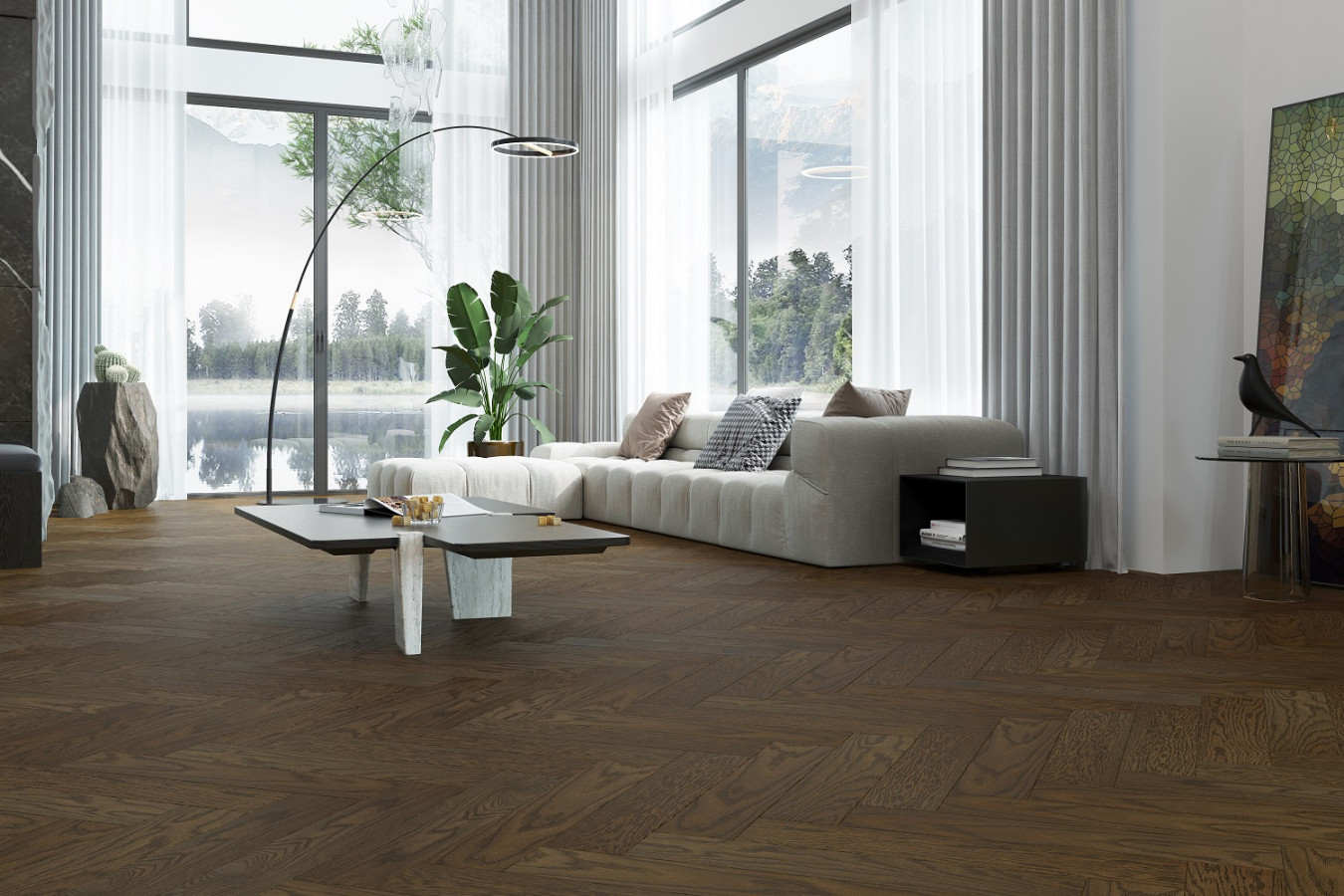 Кварцевый паркет Английская Ёлка Дуб Брауни 33-413 5/0,6 635x127 Quartz Parquet