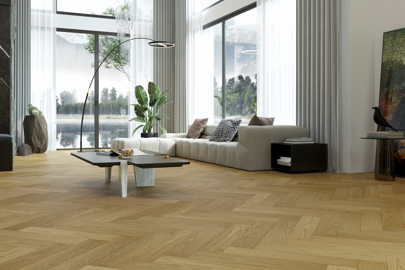 Кварцевый паркет Английская Ёлка Дуб Медовый Раф 33-463 5/0,6 635x127 Quartz Parquet