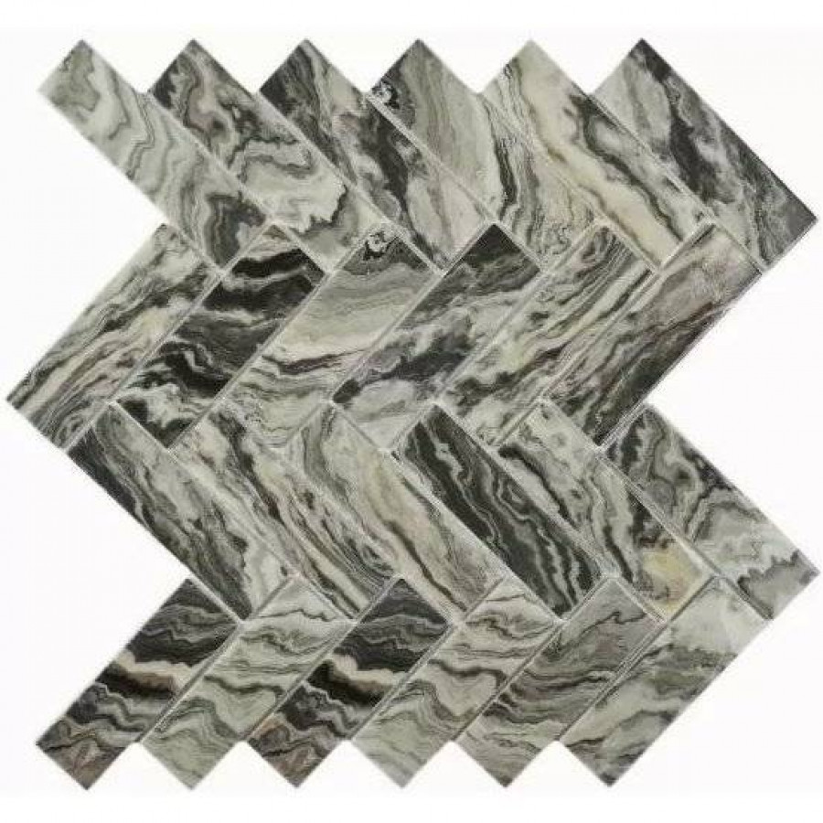 Мозаика 29x27 4.5мм Hadar Grey (3x9.8) глянцевая серый Bonaparte