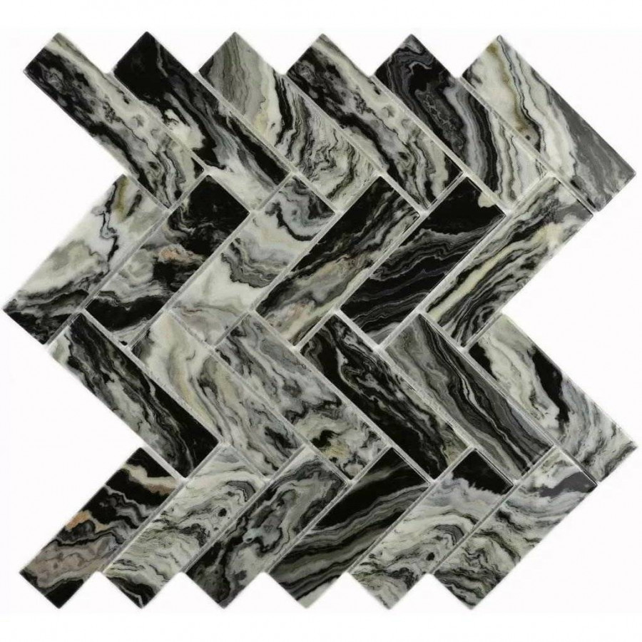 Мозаика 29x27 4.5мм Hadar Black (3x9.8) глянцевая серый Bonaparte