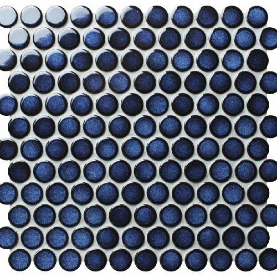 Мозаика 33x31 6мм Round Midnight Blue (2.8x2.8) глянцевая синий Bonaparte