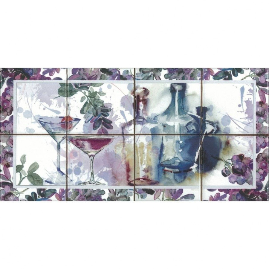 Панно 40x20 9мм Acuarela Composicion Vino глянцевая белый Absolut Keramika