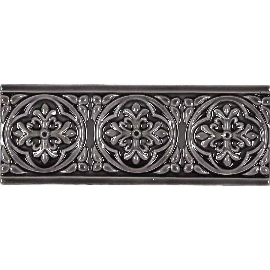 Бордюр 20x8 9мм Studio ADST4006 Relieve Palm Beach Volcanico глянцевая черный Adex